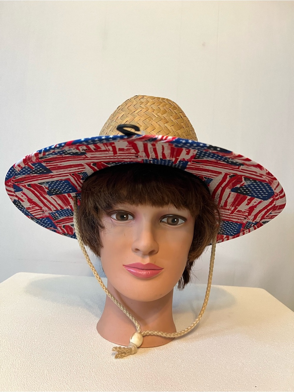 New W/T Stars Stripes Accents Patriotic Festival Straw Cowboy Sun Hat One Sz.